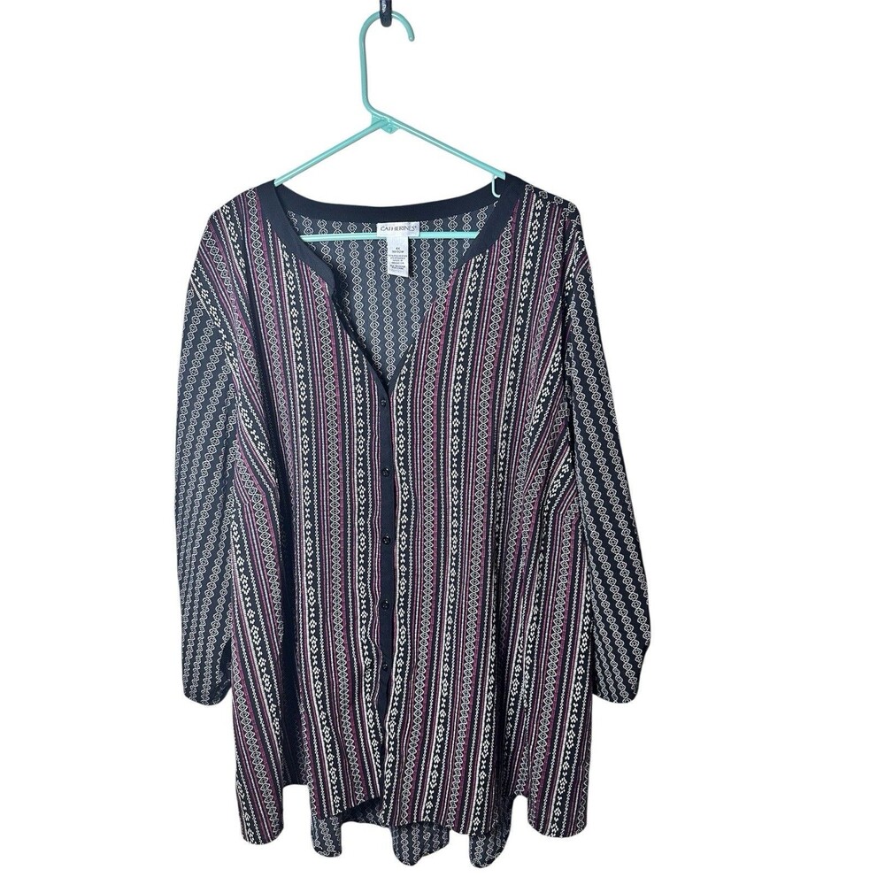 Catherine’s Women’s Plus Boho Printed Blouse 3/4 Sleeves Size 4X 30-32W